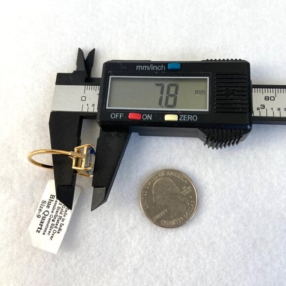 14K Gold Plated Sterling Silver 925 India Emerald Cut Blue Quartz Ring Sz 8.5 - Picture 14 of 16